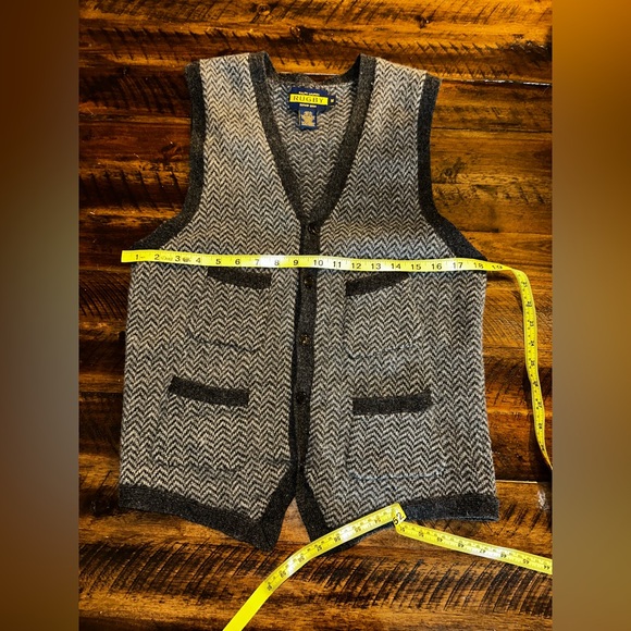 Ralph Lauren RUGBY Lambswool Herringbone Vest M Gray Wool Academic Preppy - Picture 7 of 9